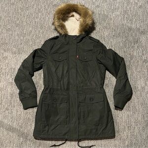 Levi's Dark Green Utility Jacket with Faux Fur Hood
